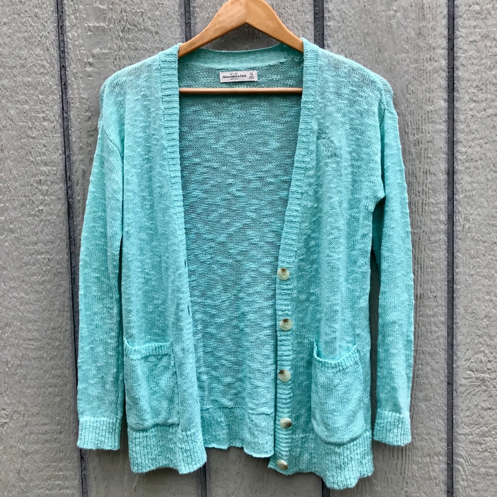 Abercrombie Fitch burn out teal button cardigan